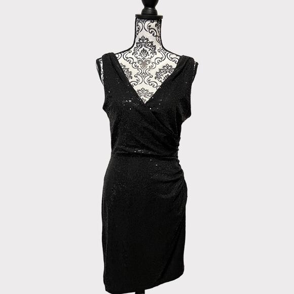 Betsy & Adam Dresses & Skirts - Betsy & Adam NWT Black Sequin Faux Wrap Dress size 8